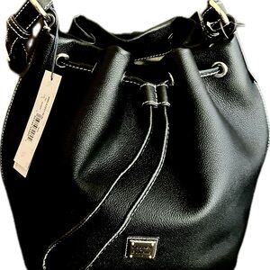 Black Leather Drawstring Bag Dooney & Bourke